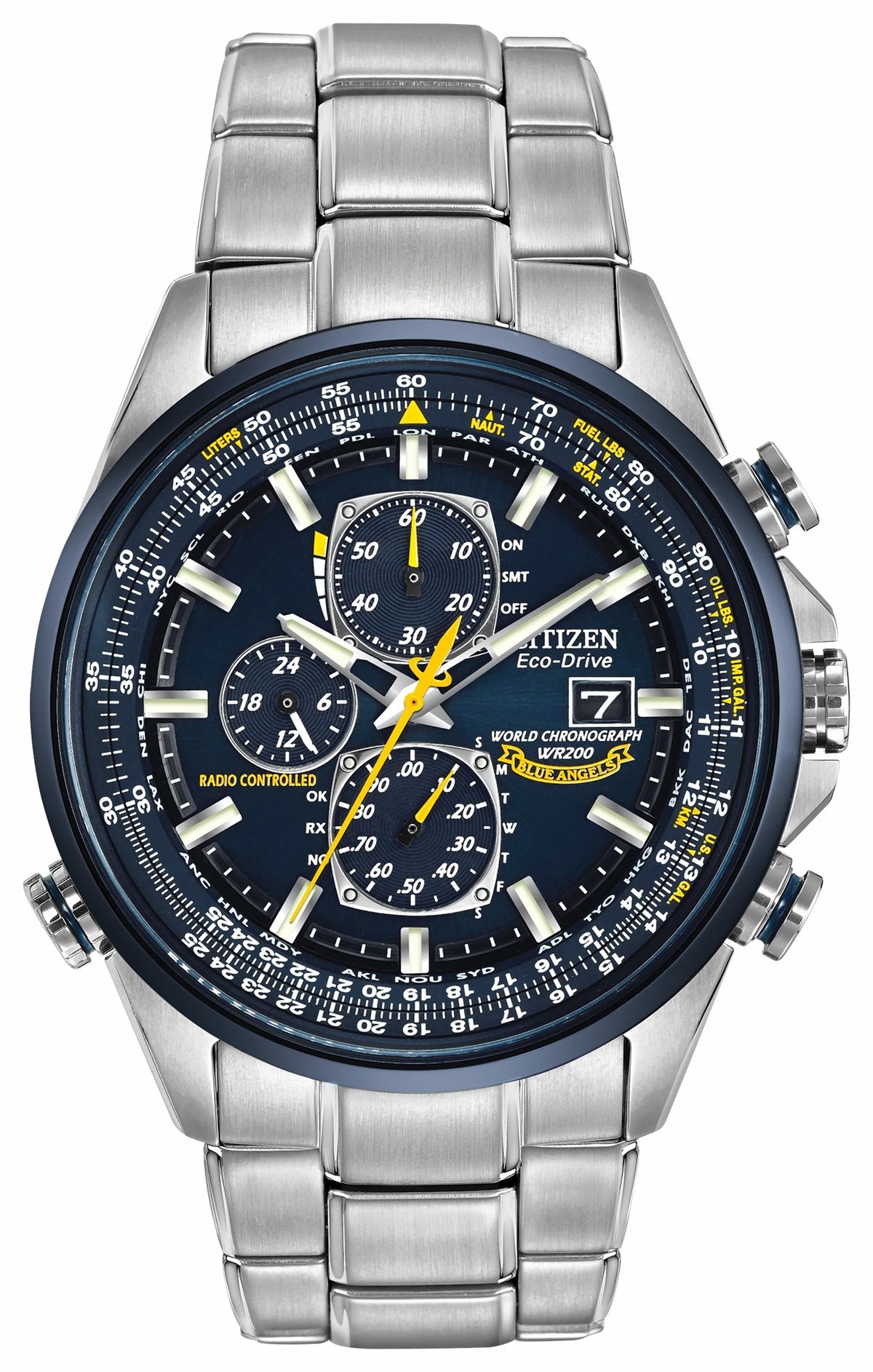 World Chronograph A-T - Men's Eco-Drive Steel Blue Dial Watch