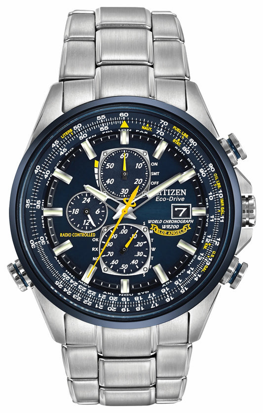 World Chronograph A-T - Men's Eco-Drive Steel Blue Dial Watch