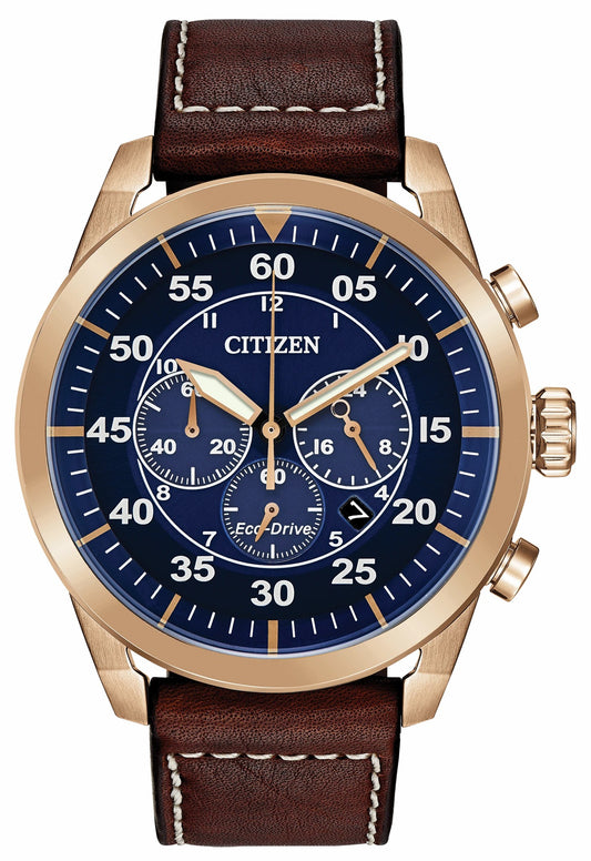 Citizen Avion Eco-Drive Rose Gold Blue Dial Watch