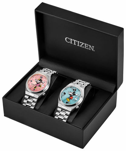 TSUYOSA Mickey Mouse and Minnie Mouse Blue Dial Stainless Steel Bracelet PAIRS-DIS-TSUYOSA