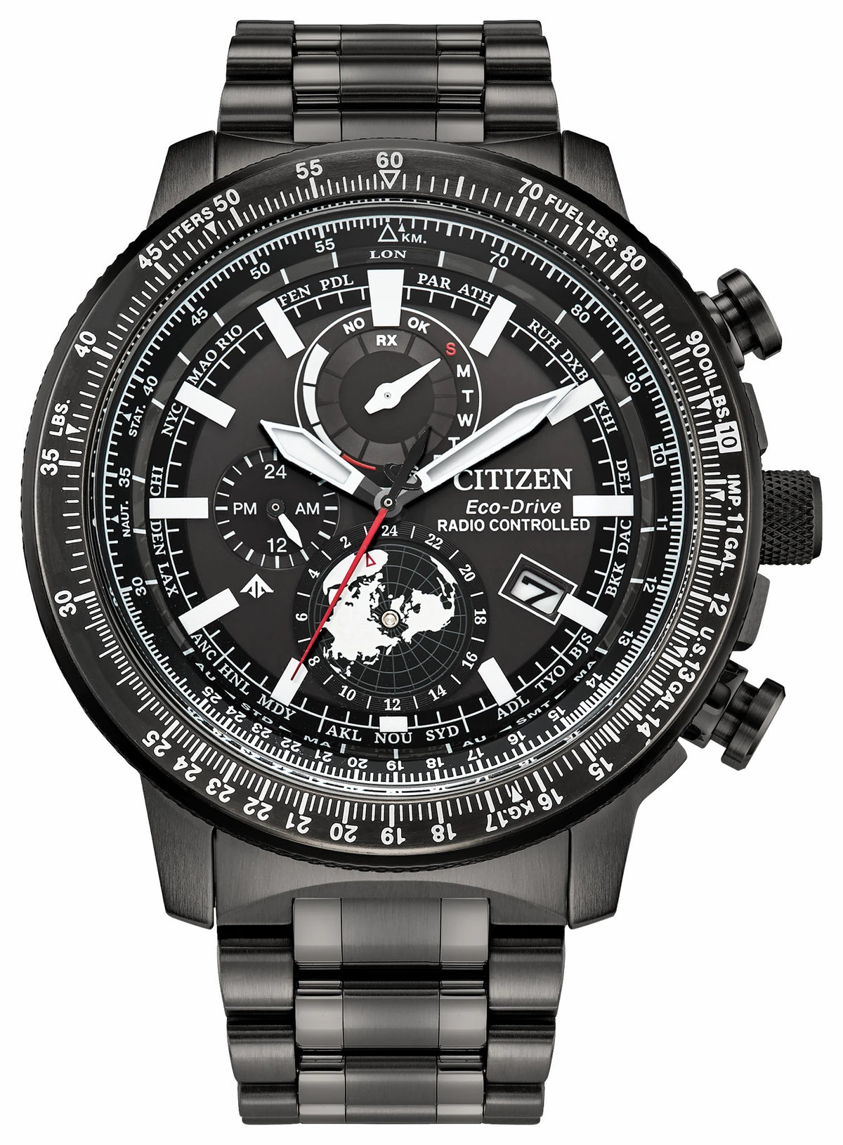 Promaster Geo Trekker Black Dial Stainless Steel Bracelet BY3005-56G