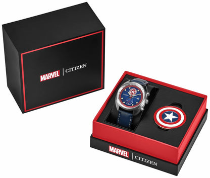 Captain America 85th Anniversary Blue Dial Leather Strap CA7046-46W
