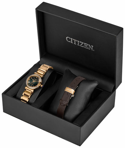 Citizen L Mae Green Dial Stainless Steel Bracelet EM1123-62X