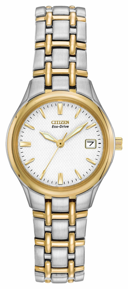 Corso - Ladies Eco-Drive Two-Tone White Dial Date Watch