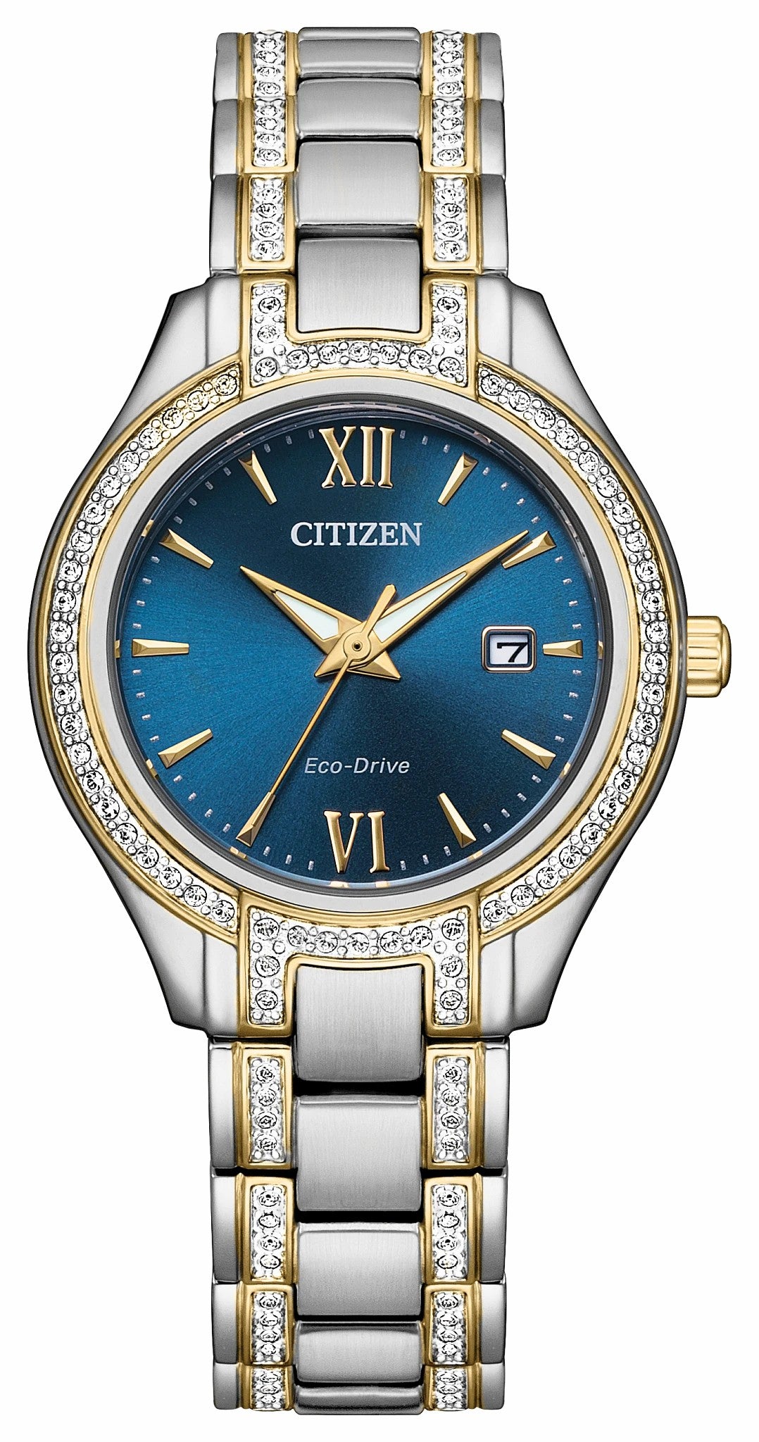 Silhouette Crystal Navy Dial Stainless Steel Bracelet FE1234-50L