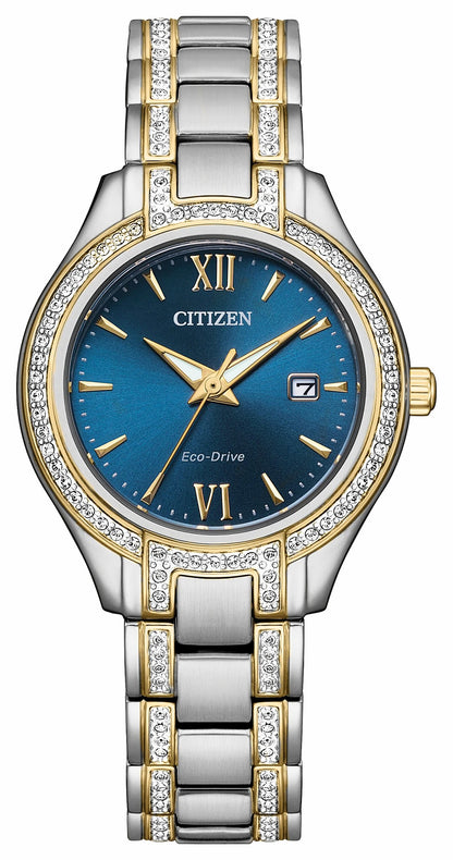 Silhouette Crystal Navy Dial Stainless Steel Bracelet FE1234-50L