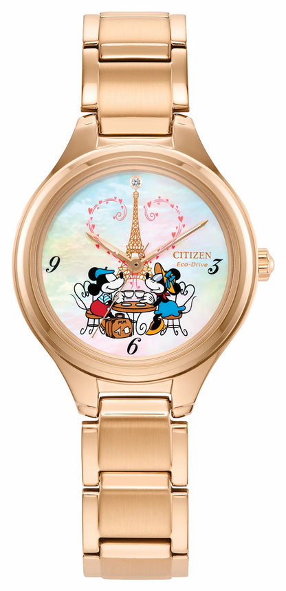 Mickey Mouse & Minnie Mouse Take Paris White Dial Stainless Steel Bracelet FE2103-52D