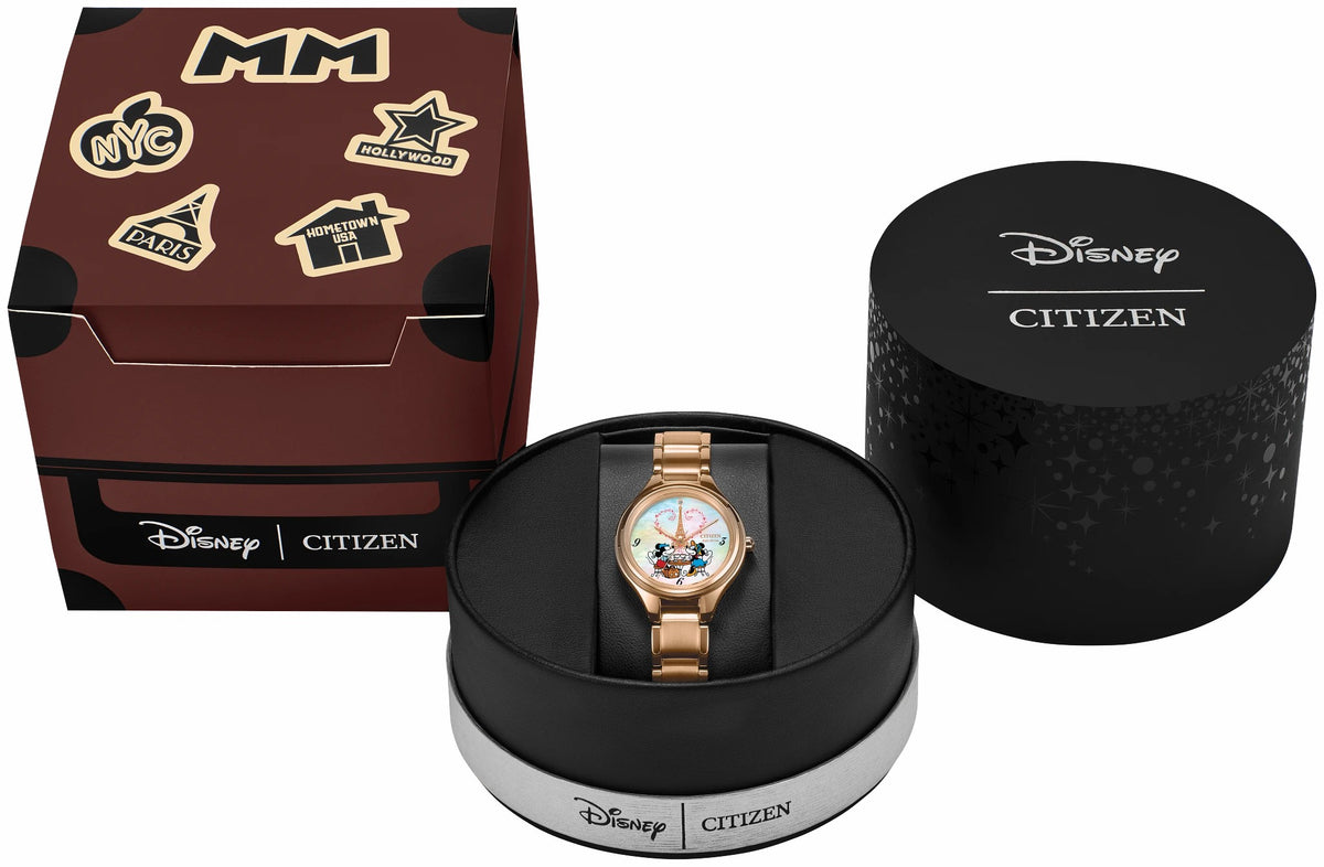 Mickey Mouse & Minnie Mouse Take Paris White Dial Stainless Steel Bracelet FE2103-52D