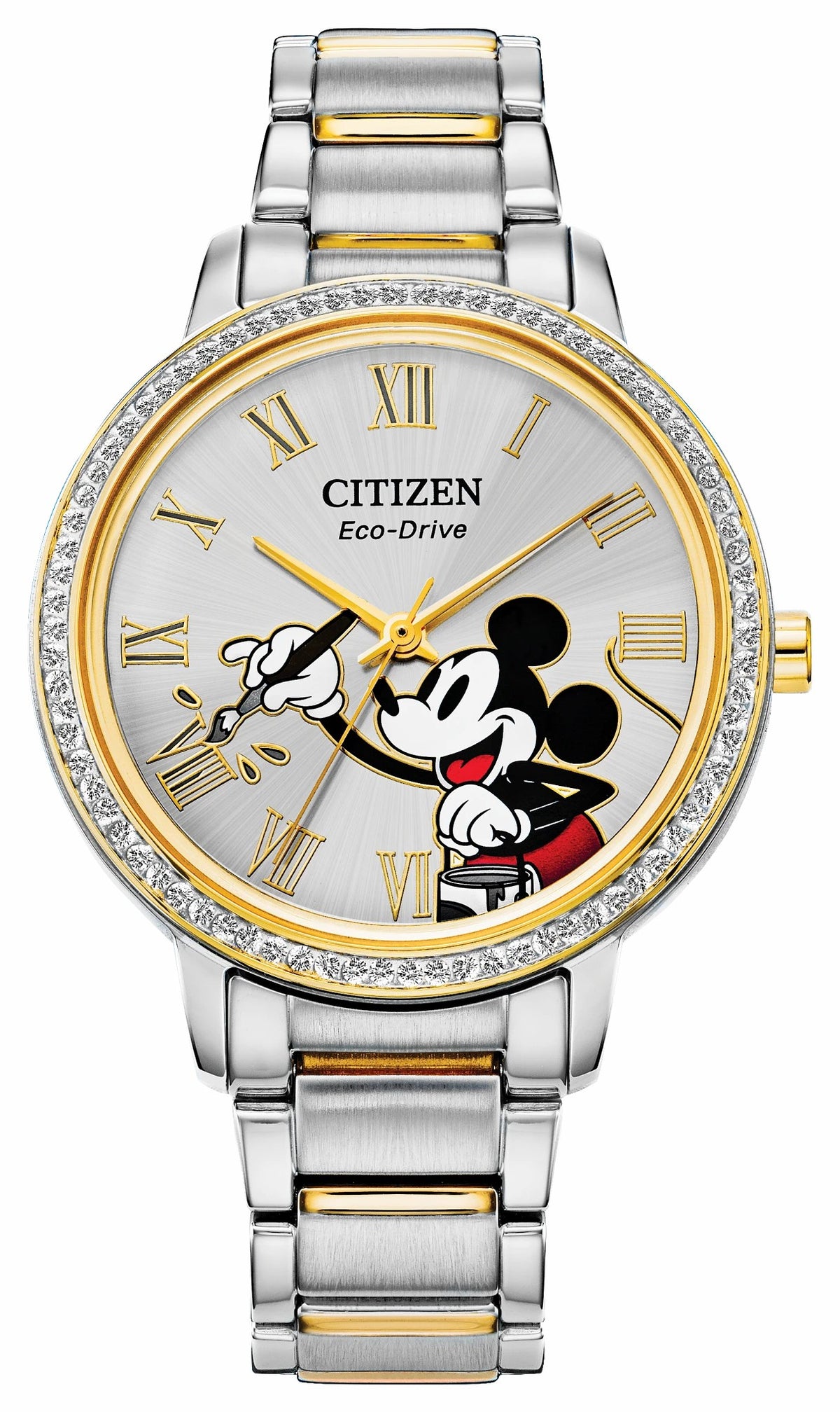 Mickey Crystal Silver-Tone Dial Stainless Steel Bracelet FE7044-52W