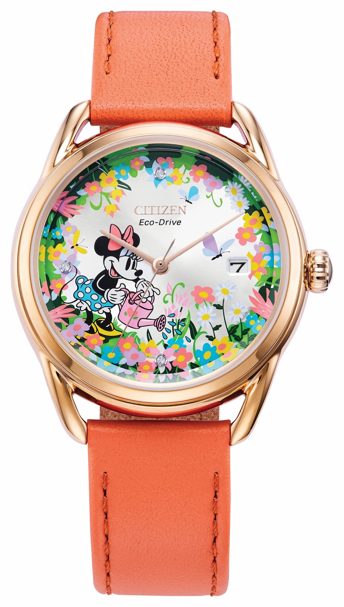 Gardening Minnie Silver-Tone Dial Leather Strap FE6087-04W