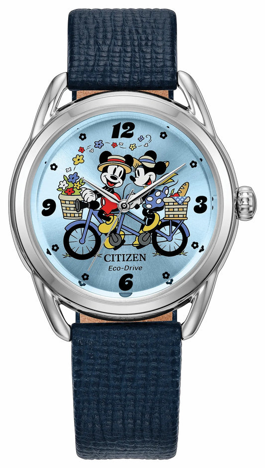 Mickey Mouse and Minnie Mouse Picnic Pedal Blue Dial Leather Strap FE7097-05W