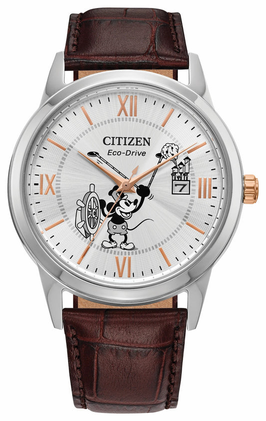 Steamboat Willie 1928 Silver-Tone Dial Leather Strap AW1788-07W