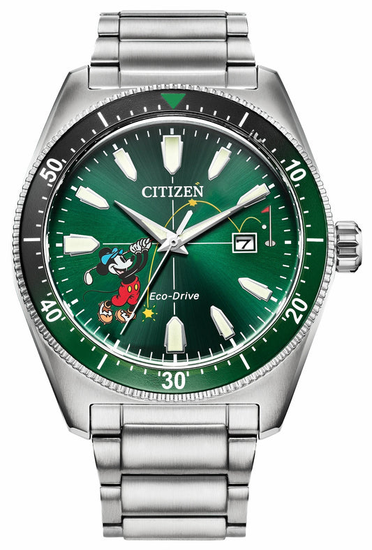 Tee Time Mickey Green Dial Stainless Steel Bracelet AW1595-78W