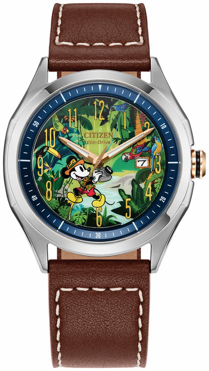 Mickey Mouse Explorer Green Dial Leather Strap AW1149-06W