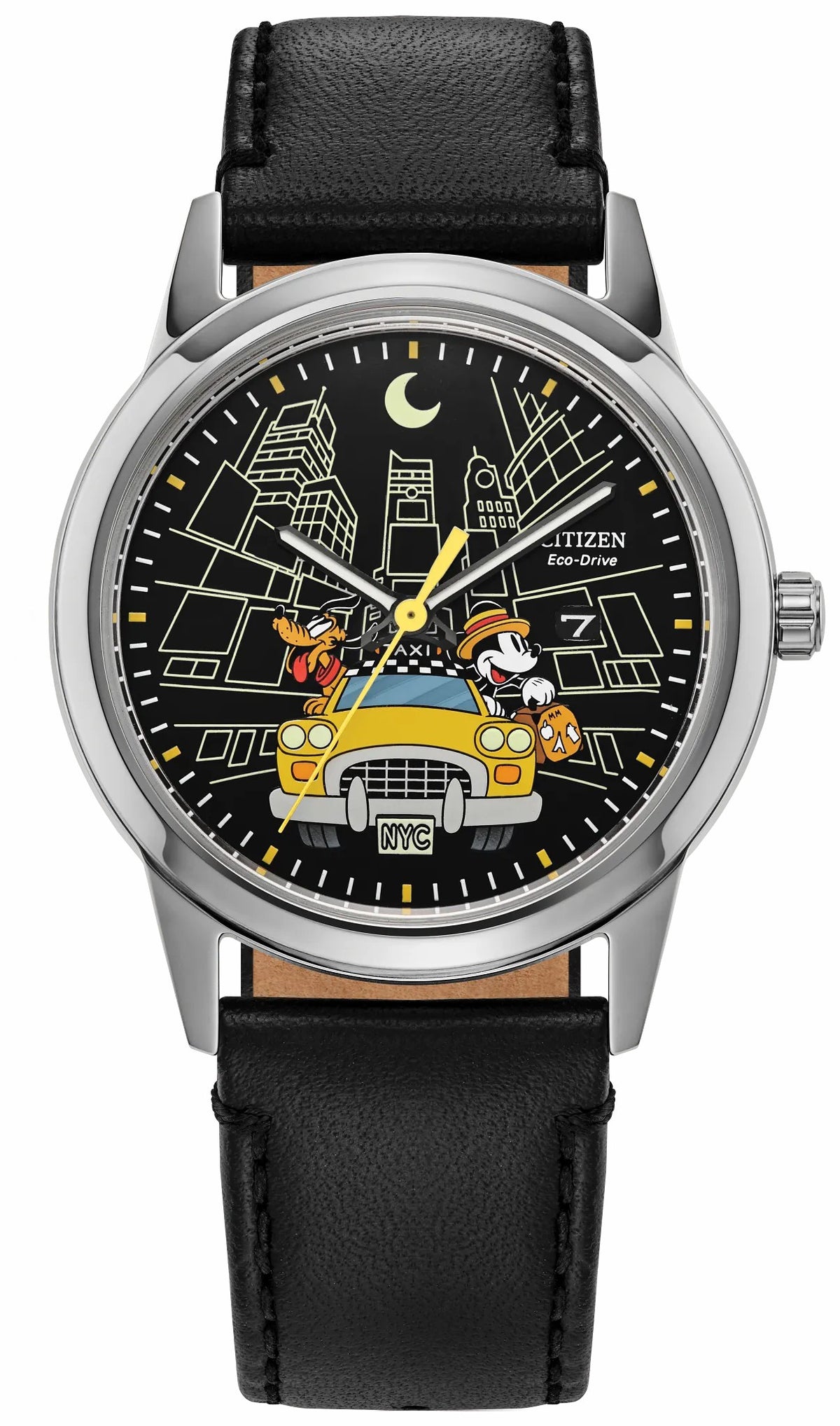 Mickey Mouse & Pluto Take NYC Black Dial Leather Strap AW1860-01W