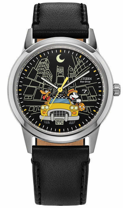Mickey Mouse & Pluto Take NYC Black Dial Leather Strap AW1860-01W