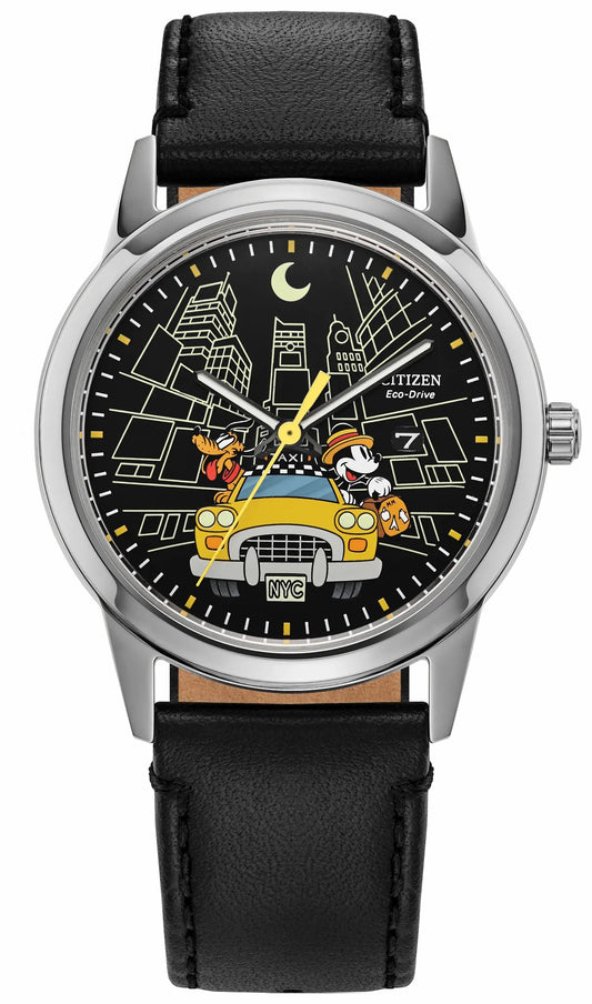 Mickey Mouse & Pluto Take NYC Black Dial Leather Strap AW1860-01W