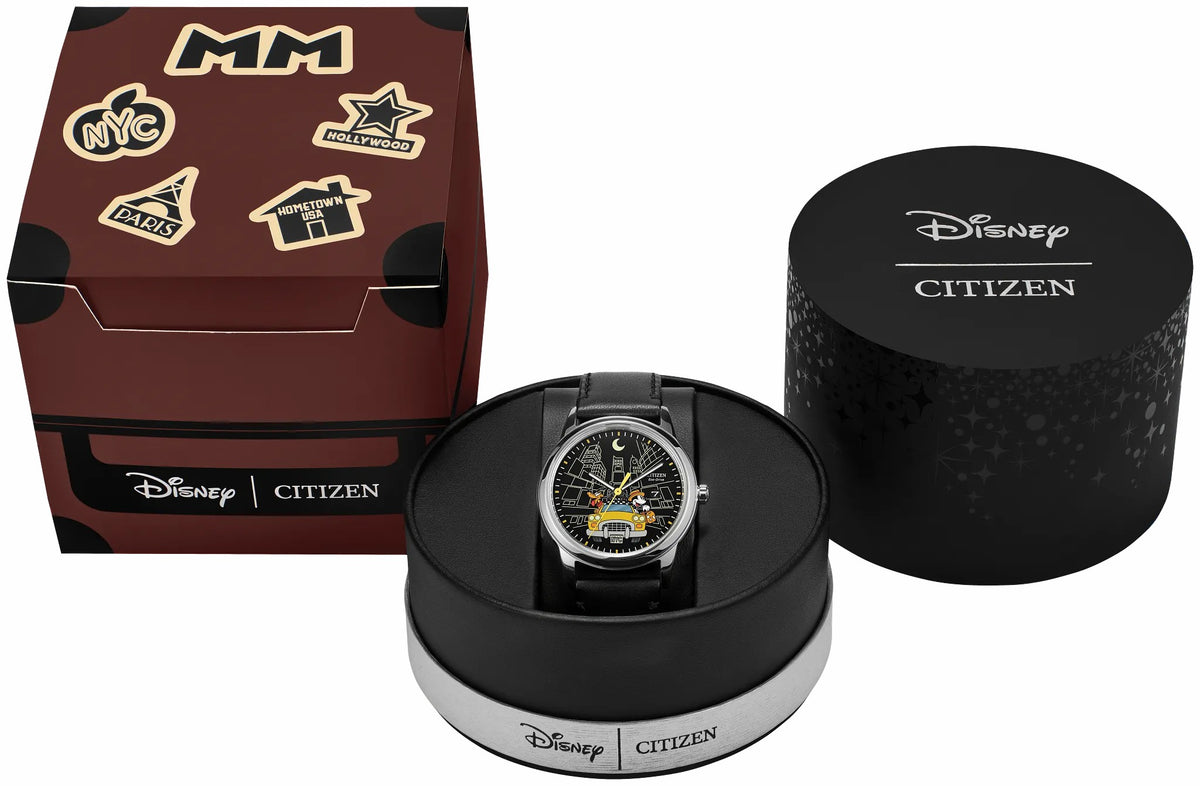 Mickey Mouse & Pluto Take NYC Black Dial Leather Strap AW1860-01W