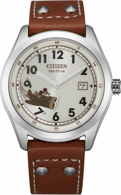 Mickey Aviator Ivory Dial Leather Strap BV1088-08W