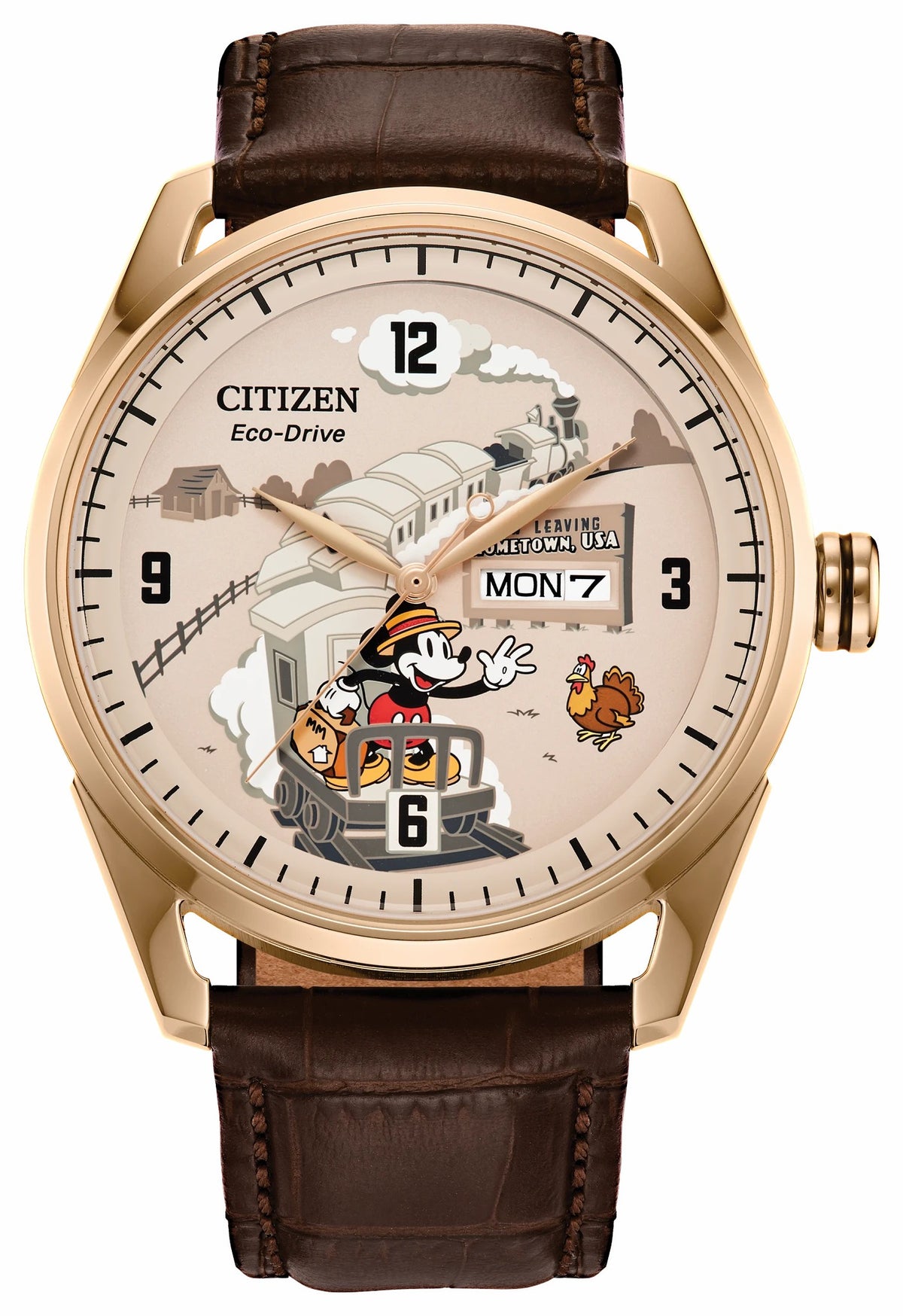 Hometown Mickey Mouse Beige Dial Leather Strap AW0088-04W