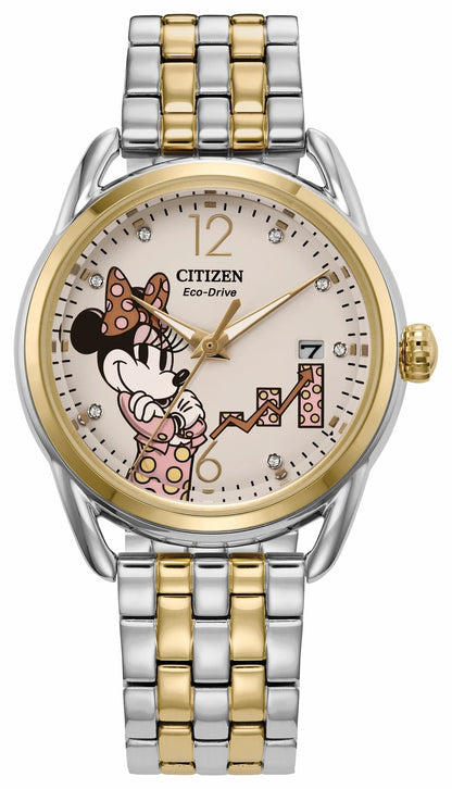 Empowered Minnie Mouse White Dial Stainless Steel Bracelet FE6084-70W