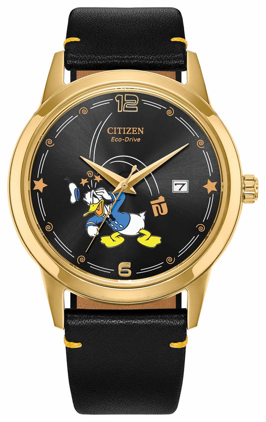 Donald Duck Seeing Stars Black Dial Leather Strap AW1789-04W