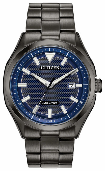 Citizen WDR Eco-Drive Black Blue Dial Stainless Steel Watch